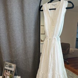 Sleeveless Pinktuck Cotton Maternity Dress White Striped